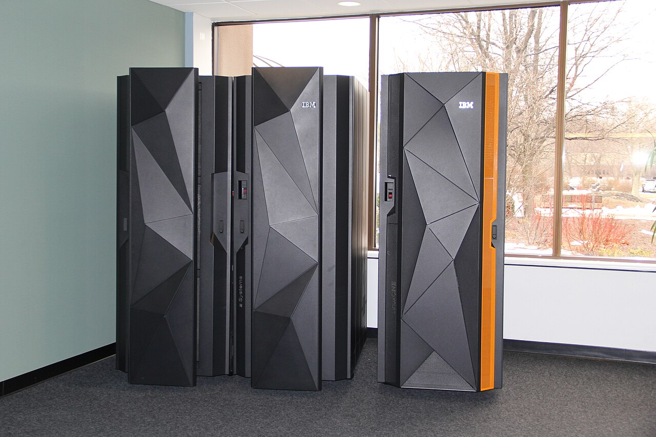 Two tall black IBM server cabinets